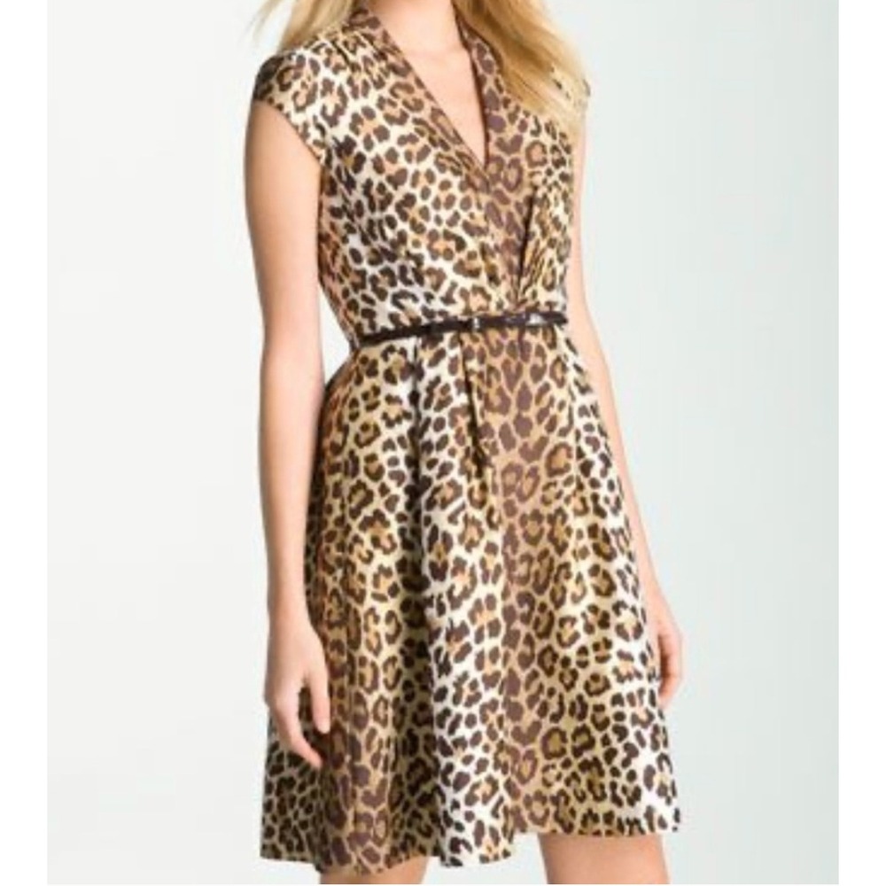 Kate Spade Leopard Silk Dress 10 Cocktail Brown‎ Sleeveless A-Line Semi Formal